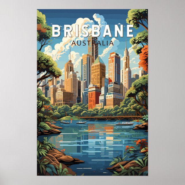 Brisbane Australien Resa Konst Vintage Poster (Framsidan)