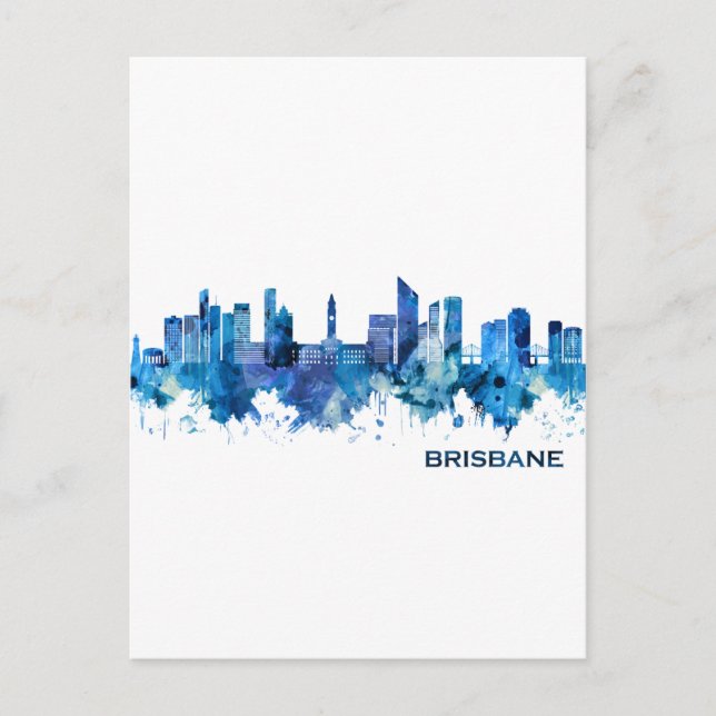 Brisbane Australien Skyline Blue Inbjudan Vykort (Framsida)