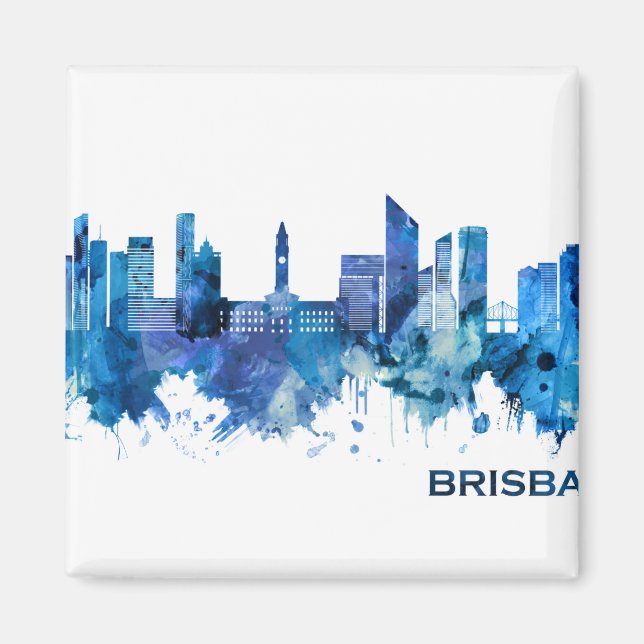 Brisbane Australien Skyline Blue Magnet (Framsidan)