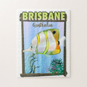 Brisbane Australien - Tropiska reseaffisch Pussel