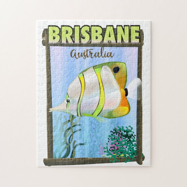Brisbane Australien - Tropiska reseaffisch Pussel (Vertikal)