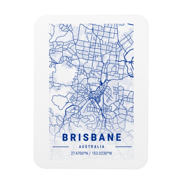 Brisbane City Karta Blue Tint Magnet (Vertikal)
