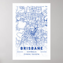 Brisbane City Karta Blue Tint Poster