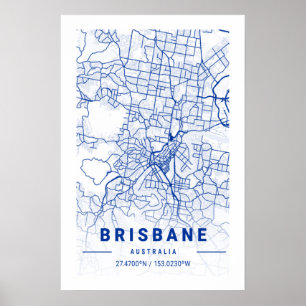 Brisbane City Karta Blue Tint Poster