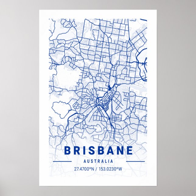 Brisbane City Karta Blue Tint Poster (Framsidan)