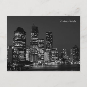 Brisbane City, Night - Black and White - vykort
