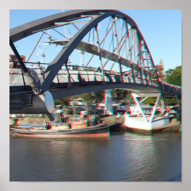 Brisbane River Pedestrian Crossing in 3D Anaglyph Poster (Framsidan)