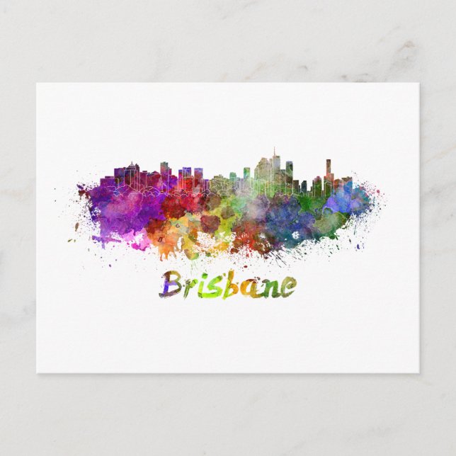 Brisbane-skylin i vattenfärgstänk vykort (Framsida)
