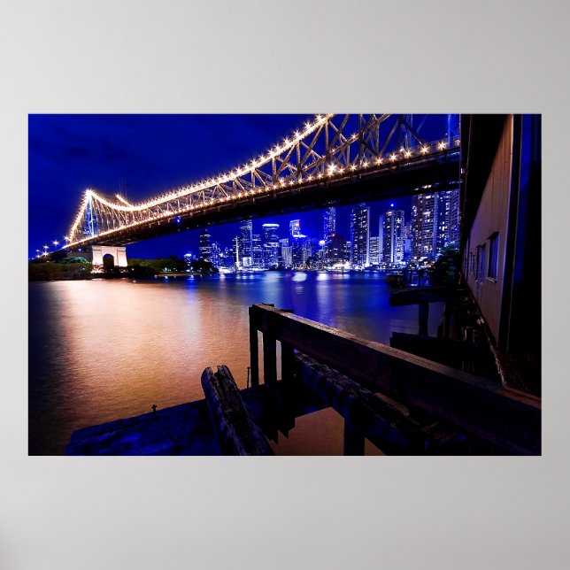 Brisbanes storibron på natten poster (Framsidan)