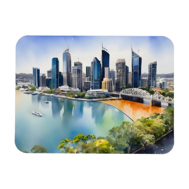 Brisbanes vattenfärgkonst magnet (Horisontell)