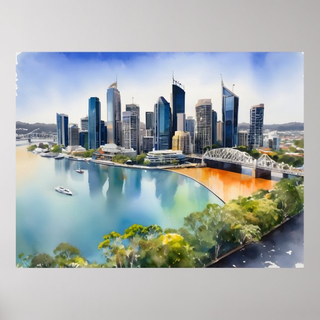 Brisbanes vattenfärgkonst poster (Framsidan)