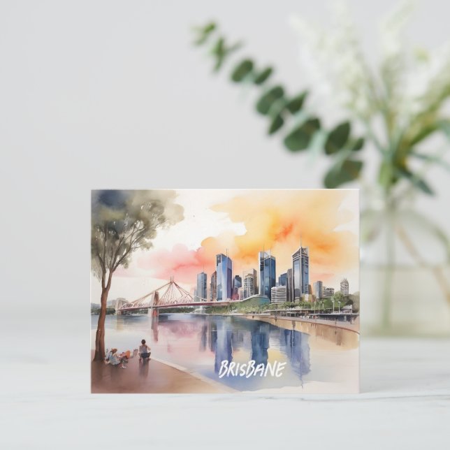 Brisbanes vattenfärgkonst vykort (Stående Fram)