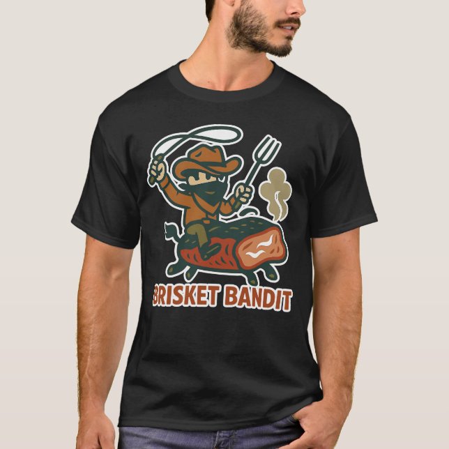 Brisket Bandit BBQ Cowboydesign T Shirt (Framsida)