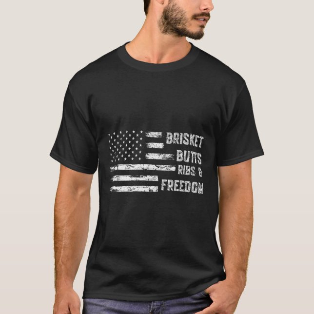 Brisket Butte Ribs and Freedom BBBQ T Shirt (Framsida)