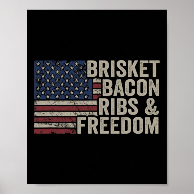 Brisket Bycon Ribs and Freedom - Grill Bbq Funny M Poster (Framsidan)
