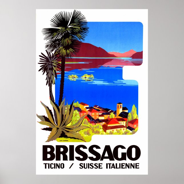 Brissago, Ticino, Schweiz. Byn och sjö Poster (Framsidan)