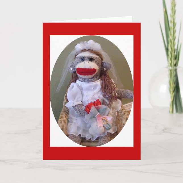 Bristkort sock monkey Bröllop Kort (Framsida)