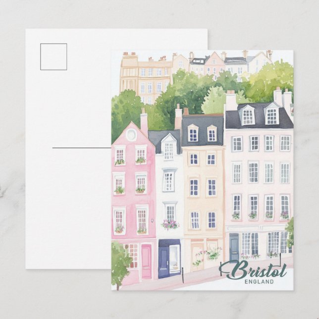 Bristol England Gouache Paint Illustration Travel Vykort (Fram/baksida)