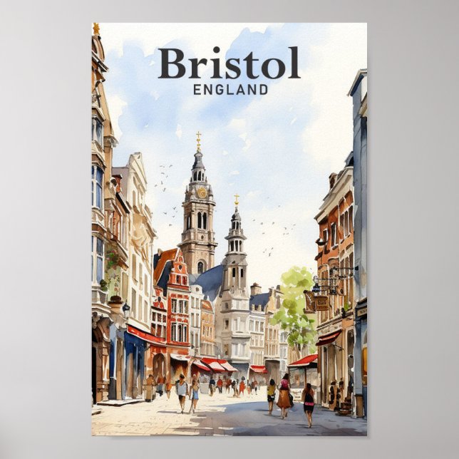 Bristol England Watercolor Painting Travel Poster (Framsidan)