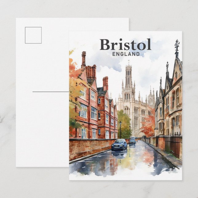 Bristol England Watercolor Painting Travel Vykort (Fram/baksida)