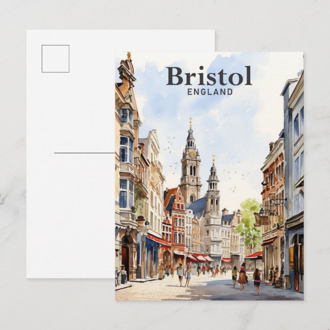 Bristol England Watercolor Painting Travel Vykort (Fram/baksida)
