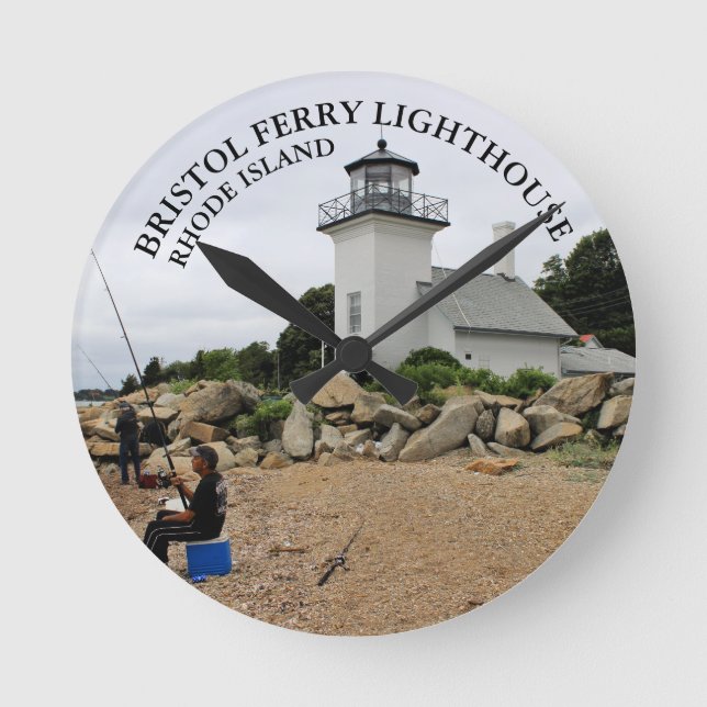 Bristol Ferry Lighthouse Rhode island Round Clock Rund Klocka (Framsida)