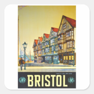 Bristol - Förenade kungariket - Vintage resor Fyrkantigt Klistermärke
