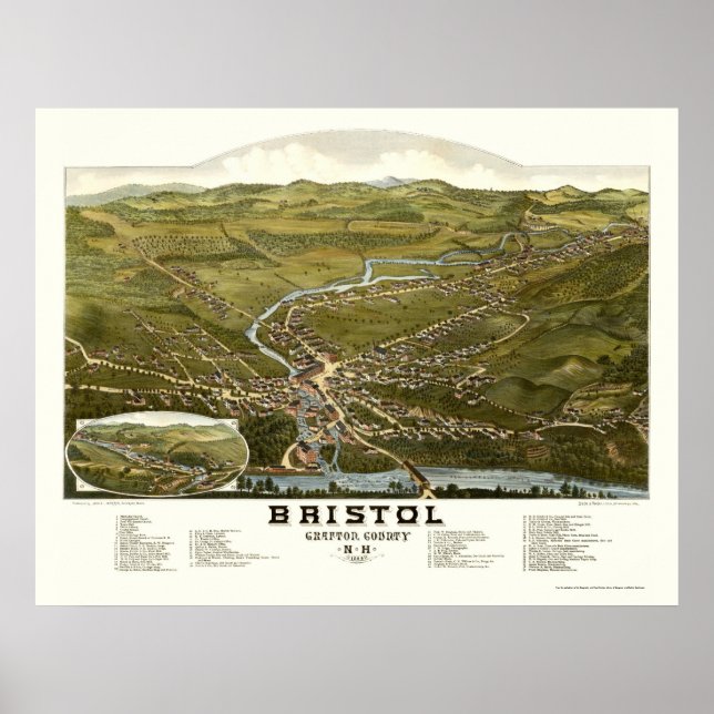 Bristol, NH Panoramic Karta - 1884 Poster (Framsidan)