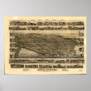Bristol Rhode island 1891 Antique Panoramic Karta Poster
