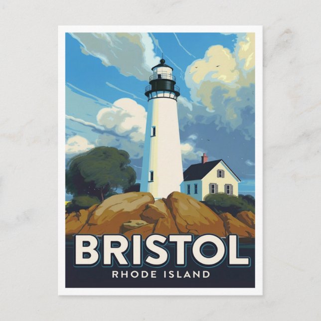 Bristol Rhode Island Lighthouse Art Vykort (Framsida)