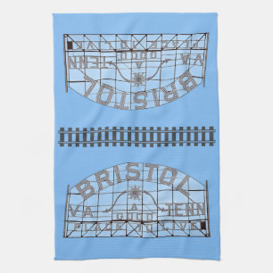 Bristol Slogan Sign med Tracks on Blue Kökshandduk