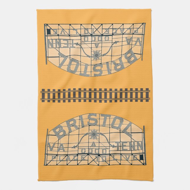 Bristol Slogan Sign med Tracks på Orange Kökshandduk (Vertikal)