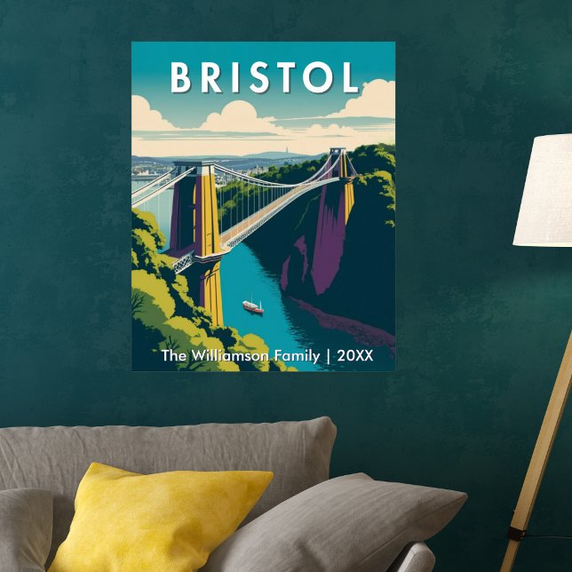 Bristol Storbritannien Clifton Suspension Bridge R Poster (A picture poster of the Clifton Suspension Bridge in Bristol, England, in a nostalgic retro style)