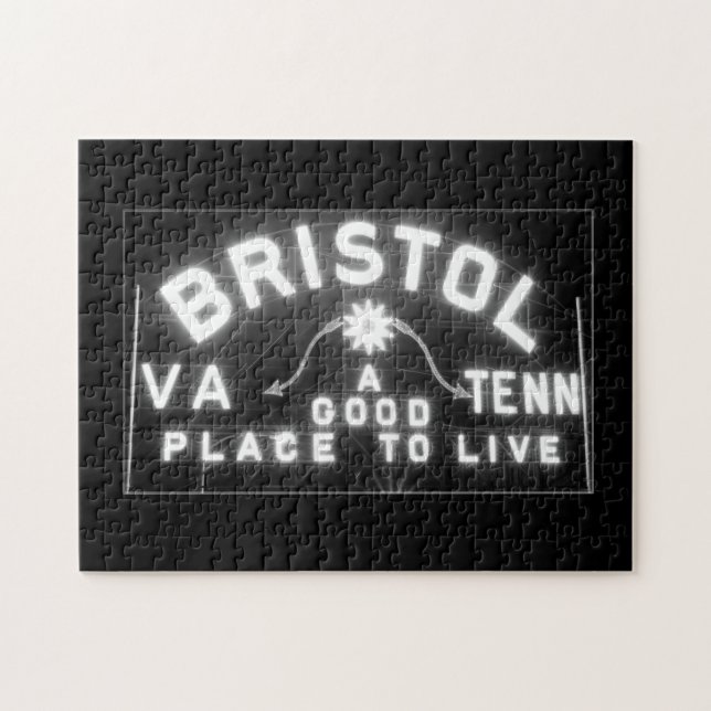 Bristol VA TN Sign på natten Pussel (Horisontell)