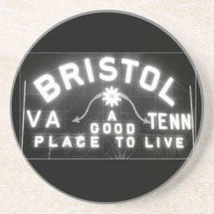 Bristol Virginia Tennessee Slogan-skylt på natten Underlägg Sandsten