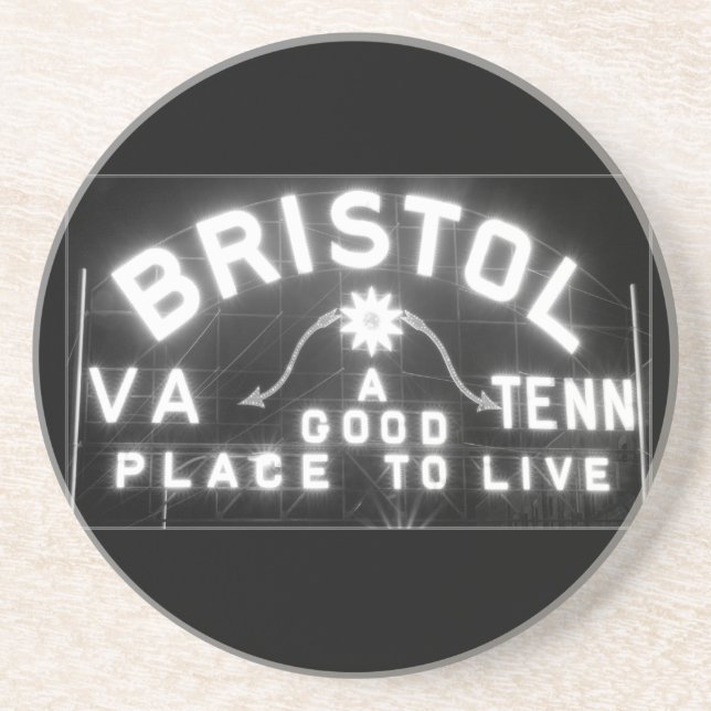 Bristol Virginia Tennessee Slogan-skylt på natten Underlägg Sandsten (Framsidan)