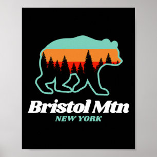 Bristolberget New York Skiing Snowboarding Bear Poster