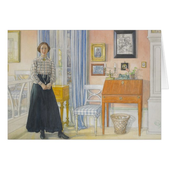 Brita Beside a Writing Desk Hälsningskort (Framsidan Horizontal)
