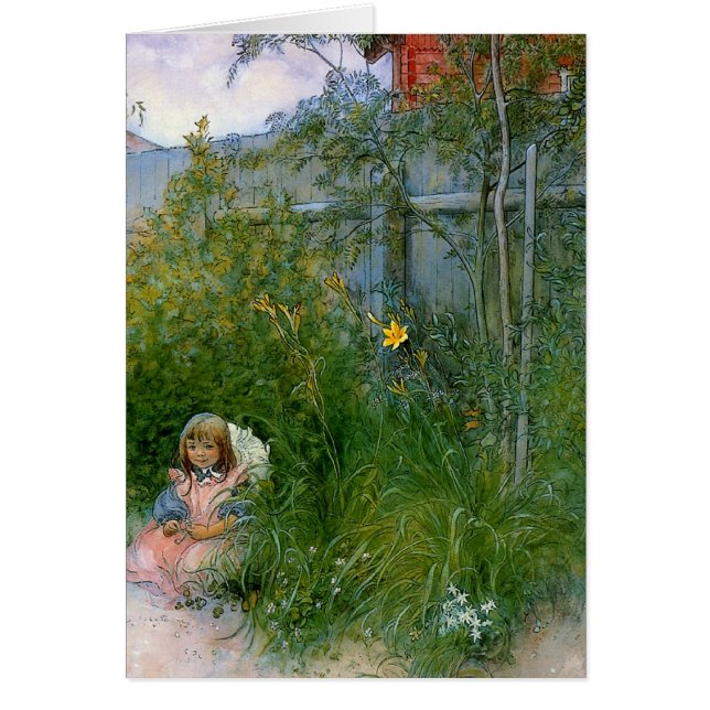 Brita i Flower Bed c1897 Hälsningskort (Framsidan)