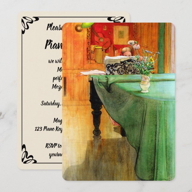 Brita vid Piano av Carl Larsson, Music Skäl Inbjudningar (Fram/baksida)