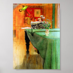 Brita vid Piano av Carl Larsson, Vintage Art Poster