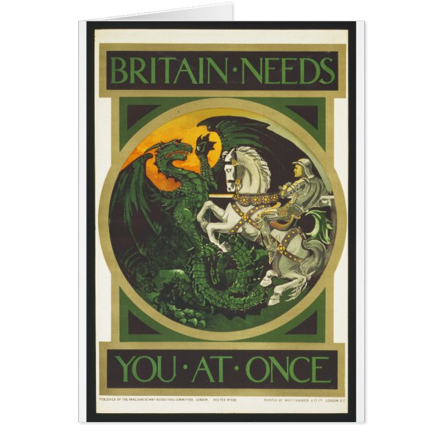 Britannien behöver dig strax draken vs riddare hälsningskort (Framsidan)