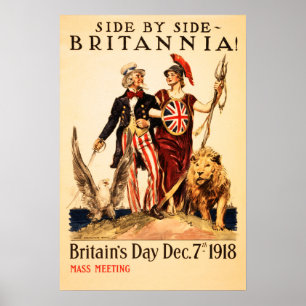 BRITANNIEN! Sida vid sida 1918 Världskrig 1 Allies Poster