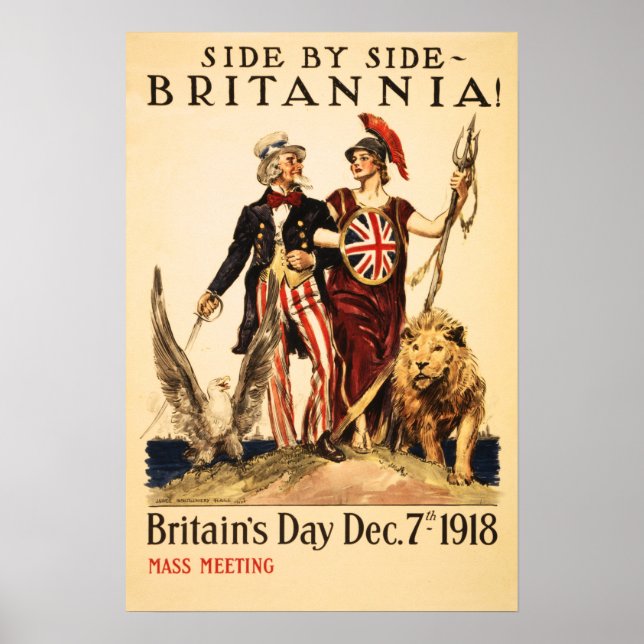 BRITANNIEN! Sida vid sida 1918 Världskrig 1 Allies Poster (Framsidan)