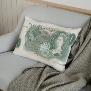 British 1970 £1 Note Cushion - Queen Elizabeth II Lumbarkudde
