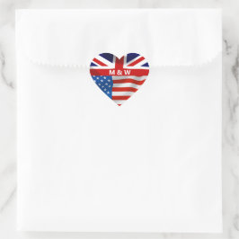 British American Flaggor Monogrammed Hjärtformat Klistermärke