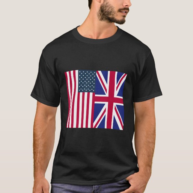 British American Flaggor Union Jack Uk Usa Distres T Shirt (Framsida)