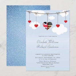 British American Romantic Hearts Bröllop Inbjudningar