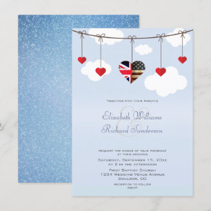 British American Romantic Hearts Bröllop Inbjudningar