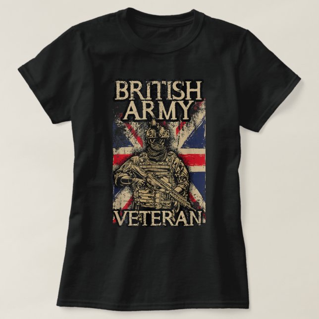 British Army Veteran Soldier Union Jack Flagga UK  T Shirt (Design framsida)